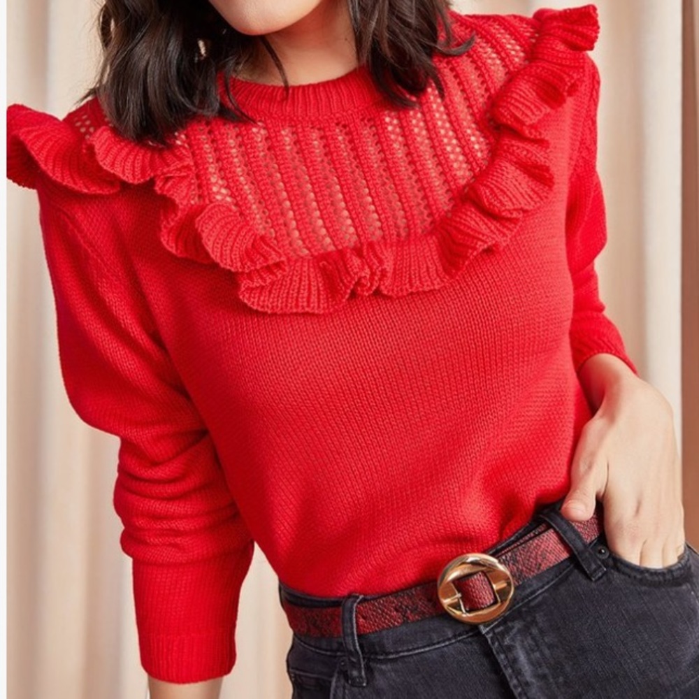 🆕 Red Knit Ruffle Sweater - Picture 2 of 3